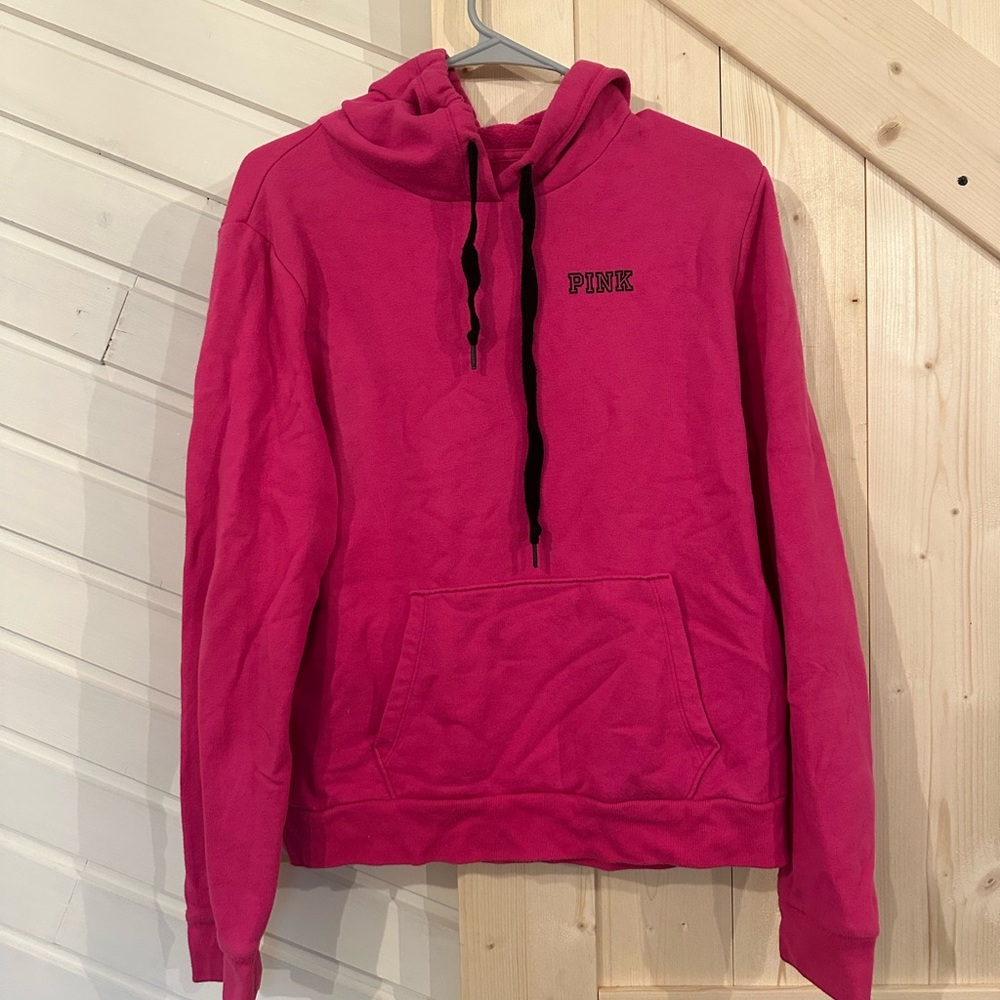 Pink Hoodie with Black Drawstrings